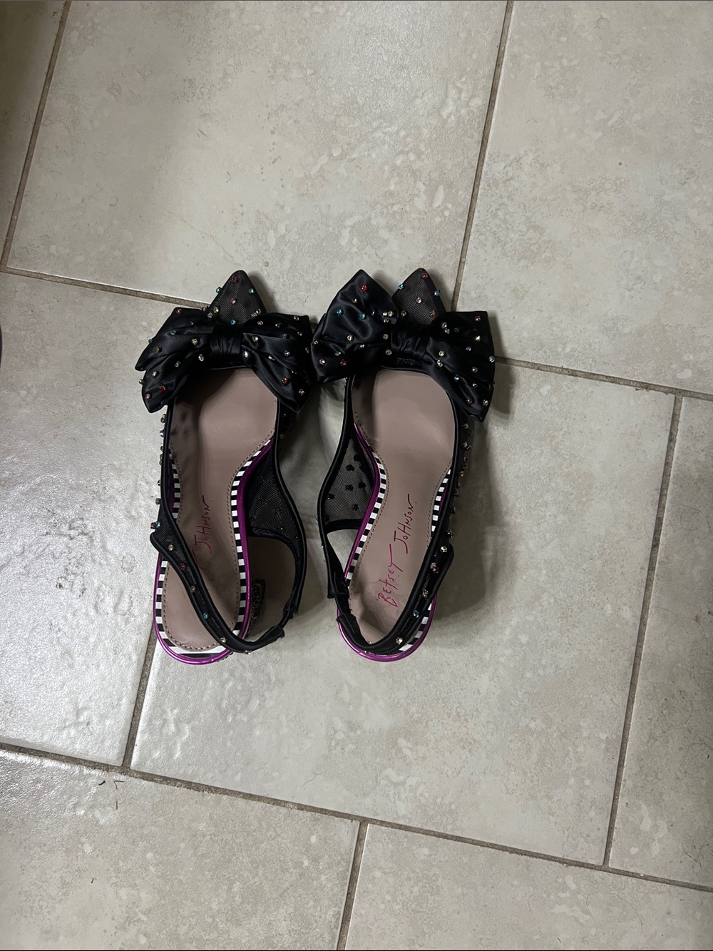 Betsey Johnson colorful embellished mesh bows with leopard block heels. - Picture 1 of 9